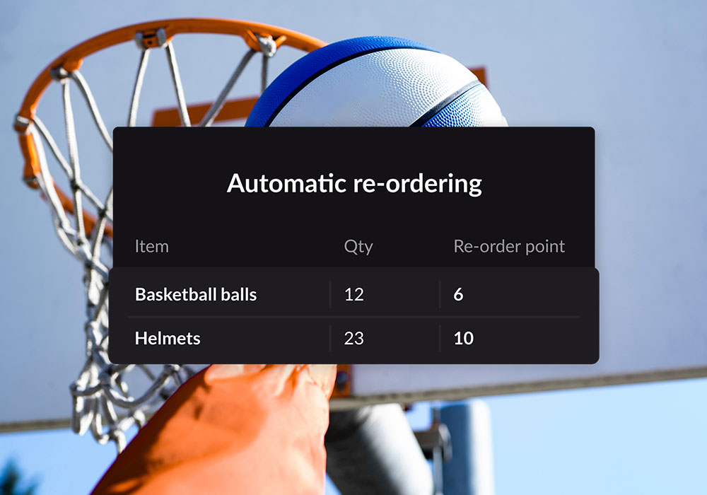 basketball in the background, in the foreground retail interface